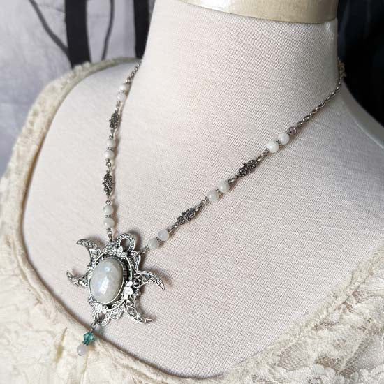 Triple Moon Necklace - Rainbow Moonstone