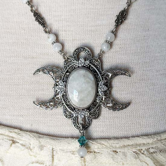 Triple Moon Necklace - Rainbow Moonstone
