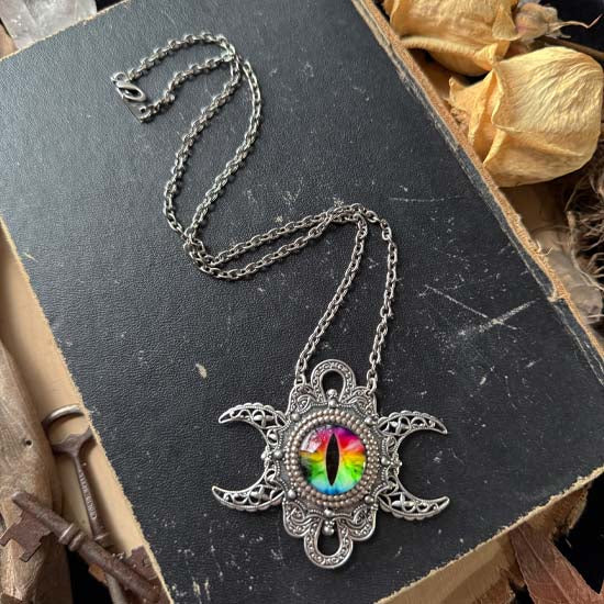 THE SEER Triple Moon Necklace - rainbow eye