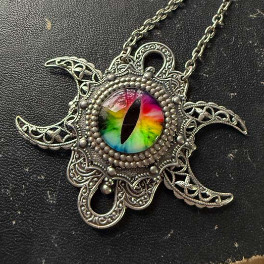 THE SEER Triple Moon Necklace - rainbow eye