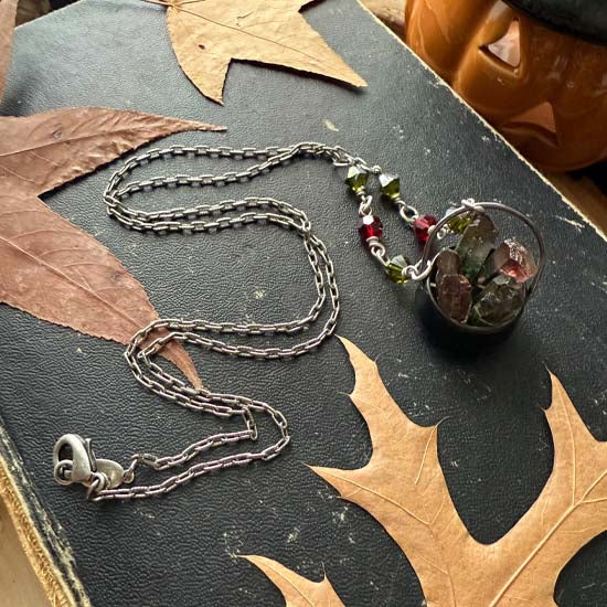 CRYSTAL CAULDRON Necklace - Red and Green Aura Quartz