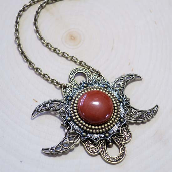 Triple Moon Necklace - Red Jasper Gemstone