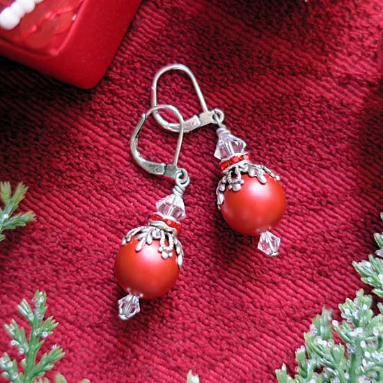 Ornament Earrings - red with silver