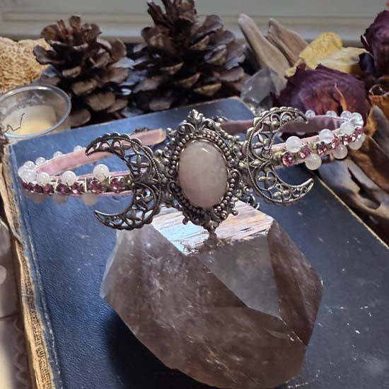 ROSE QUARTZ GODDESS Triple Moon Circlet