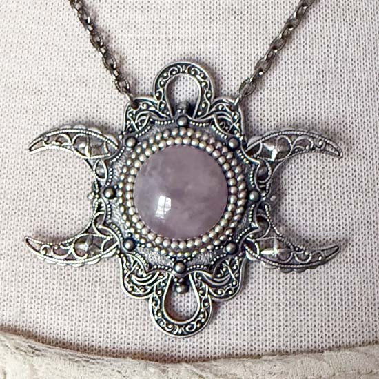 Triple Moon Necklace - Rose Quartz Gemstone