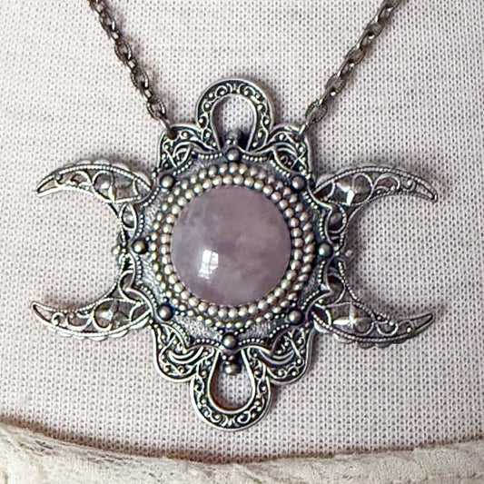 Triple Moon Necklace - Rose Quartz Gemstone