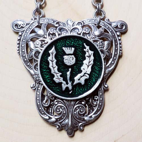 Scottish Thistle Shield Necklace with Green