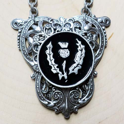 Scottish Thistle Shield Necklace with Black