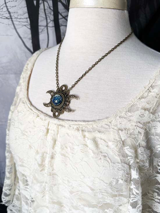 SEA NYMPH Triple Moon Necklace - Bermunda Blue Glass Opal