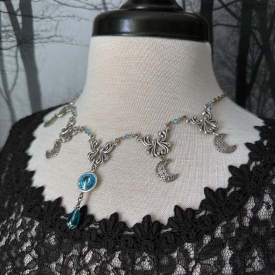 SELENE Necklace - silver with aqua blue crystals