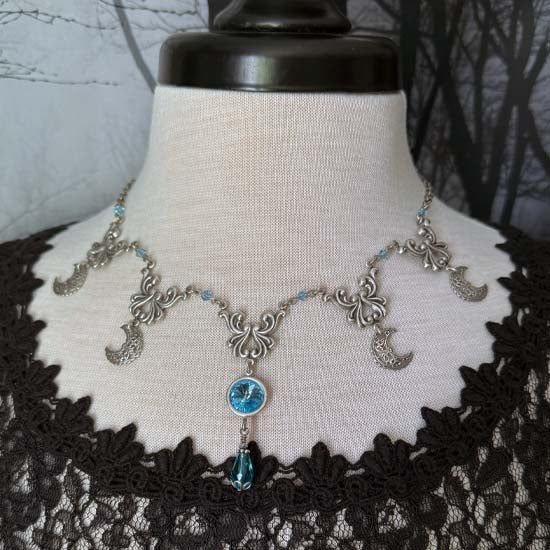 SELENE Necklace - silver with aqua blue crystals