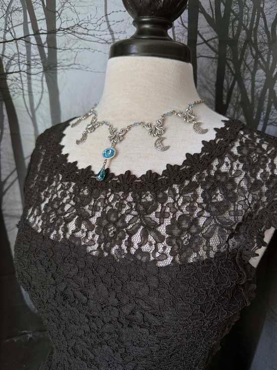 SELENE Necklace - silver with aqua blue crystals
