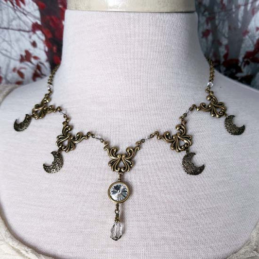 SELENE Necklace - brass with clear crystals