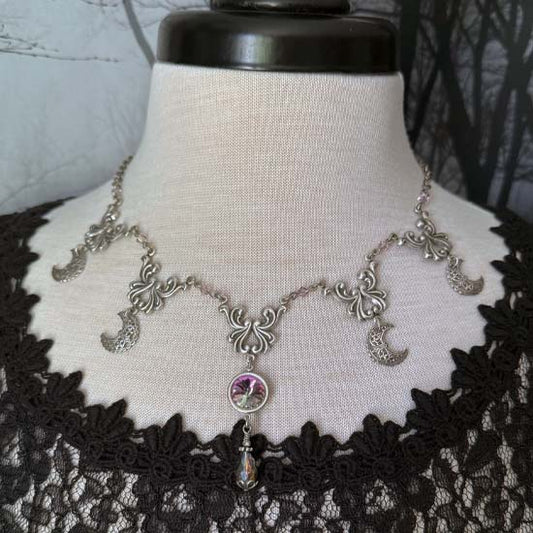 SELENE Necklace - silver with light vitrail crystals