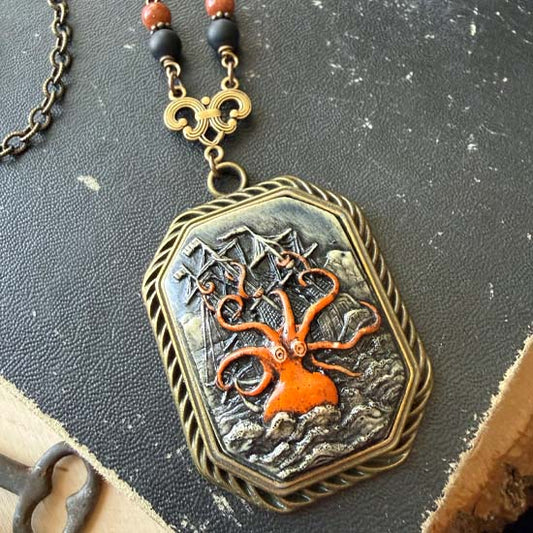 SHIPWRECKED Necklace - brass w/orange