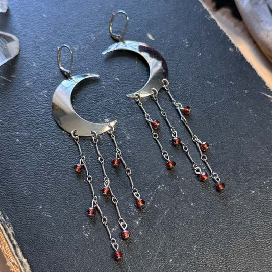 SILVER MOON GODDESS Earrings - shiny - Garnet