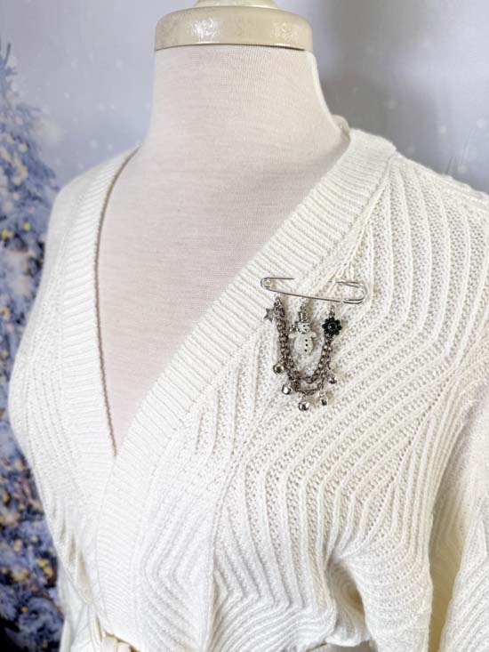 SNOWMAN - Pin/Brooch - silver w/green