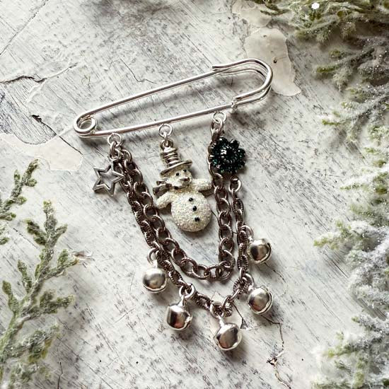 SNOWMAN - Pin/Brooch - silver w/green