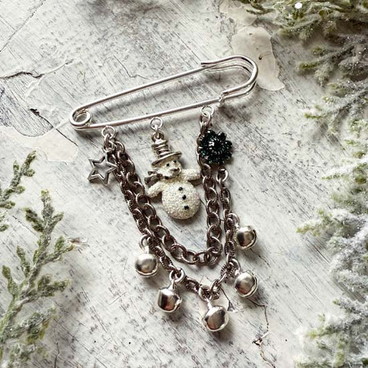SNOWMAN - Pin/Brooch - silver w/green