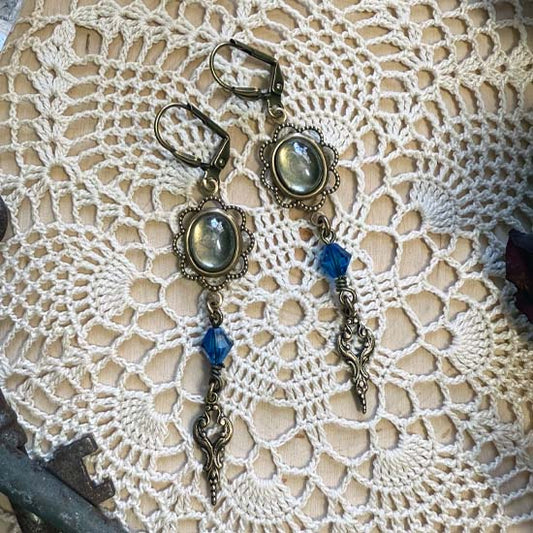 THEODORA Earrings - brass with blue