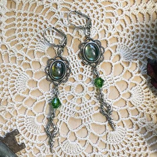 THEODORA Earrings - silver with green