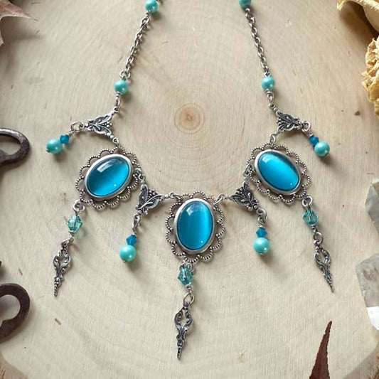 THEODORA Necklace - silver with aqua blue