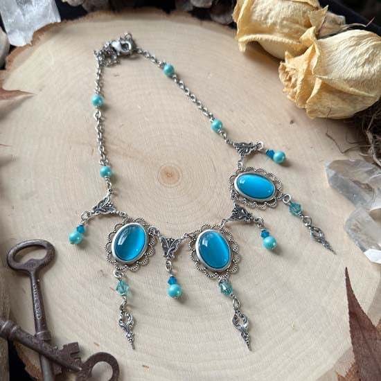 THEODORA Necklace - silver with aqua blue