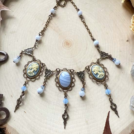 THEODORA Necklace - brass with Blue Lace Agate