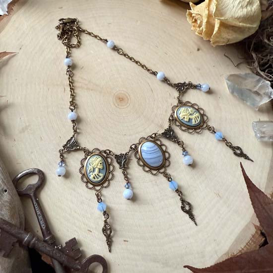 THEODORA Necklace - brass with Blue Lace Agate