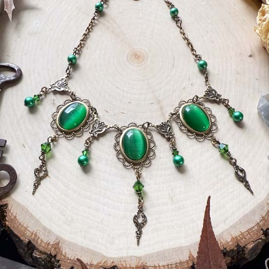 THEODORA Necklace - brass with green