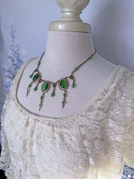 THEODORA Necklace - brass with green