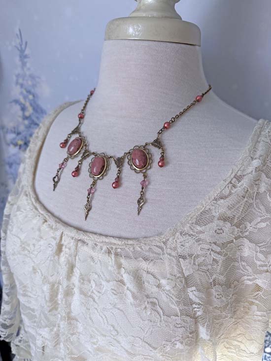 THEODORA Necklace - brass with Rhodonite