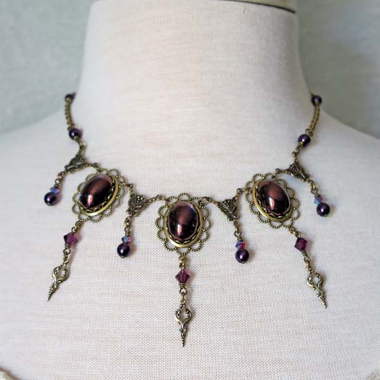 THEODORA Necklace - brass with purple