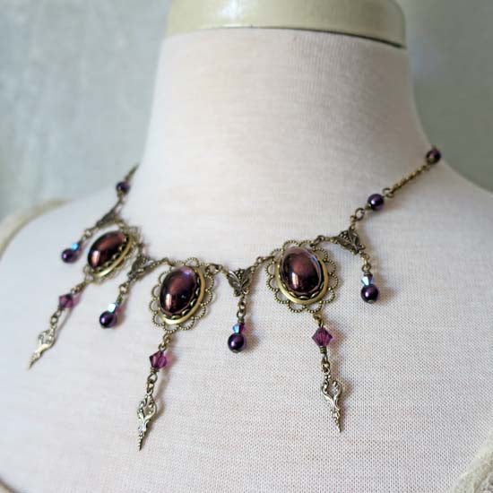 THEODORA Necklace - brass with purple