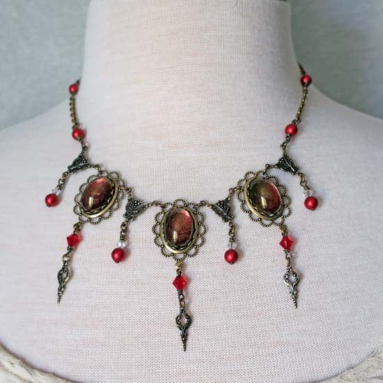 THEODORA Necklace - brass with red