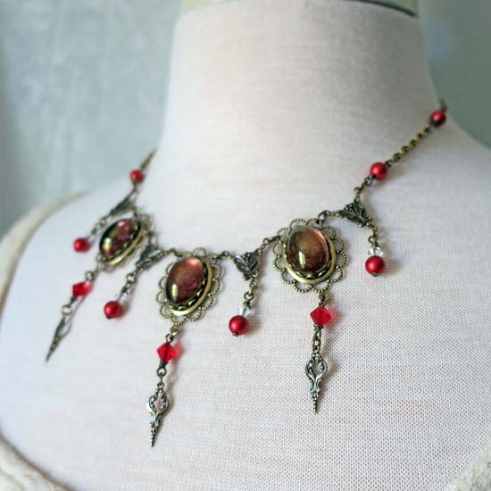 THEODORA Necklace - brass with red