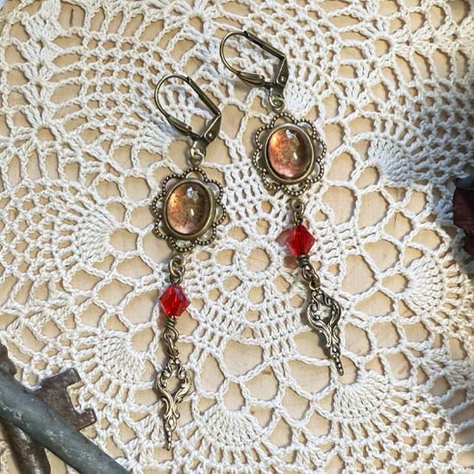 THEODORA Earrings - brass with red