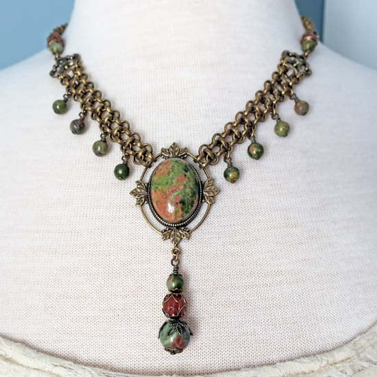 THE VISIONARY Statement Necklace with Unakite Stones