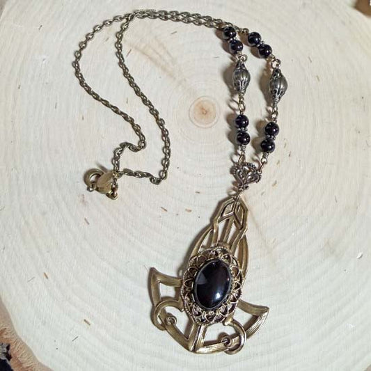 THOR'S HAMMER Necklace - Onyx - antique brass