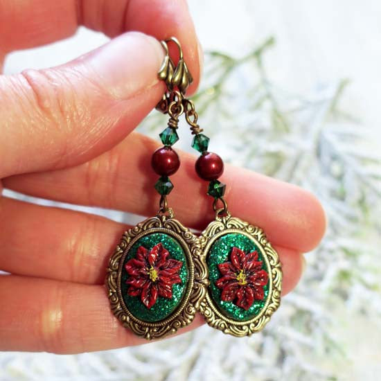 Traditional Christmas Poinsettia - Earrings