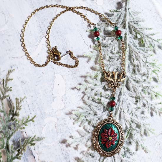 Traditional Christmas Poinsettia - Necklace