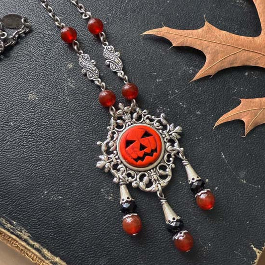 VICTORIAN HALLOWEEN Necklace - traditional orange
