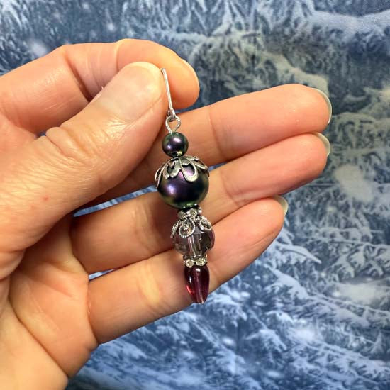 VINTAGE ORNAMENT Earrings - purple with silver