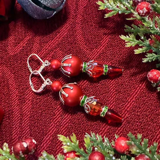 VINTAGE ORNAMENT Earrings - red with silver