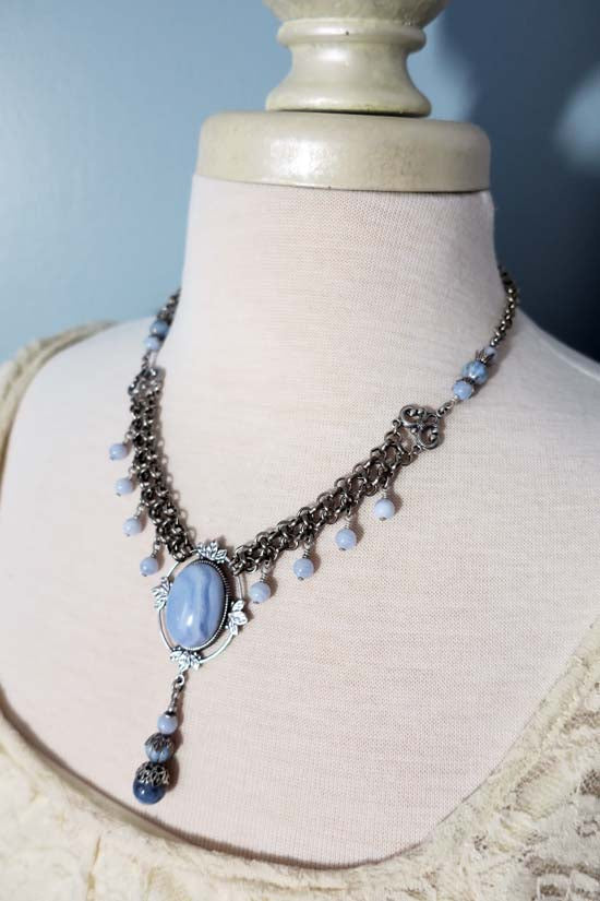 THE VISIONARY Statement Necklace with Blue Lace Agate Stones