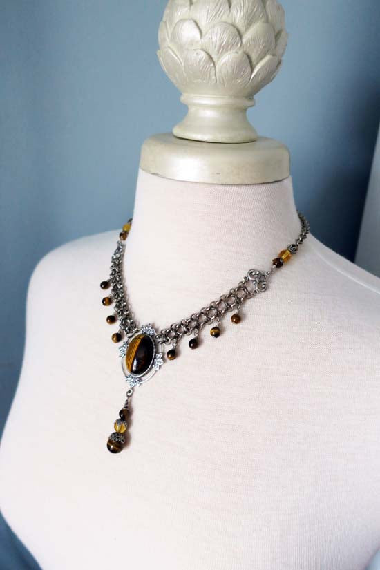THE VISIONARY Statement Necklace with Tiger Eye stones