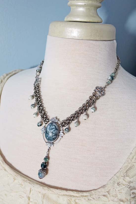 THE VISIONARY Statement Necklace with Tree Agate Stones