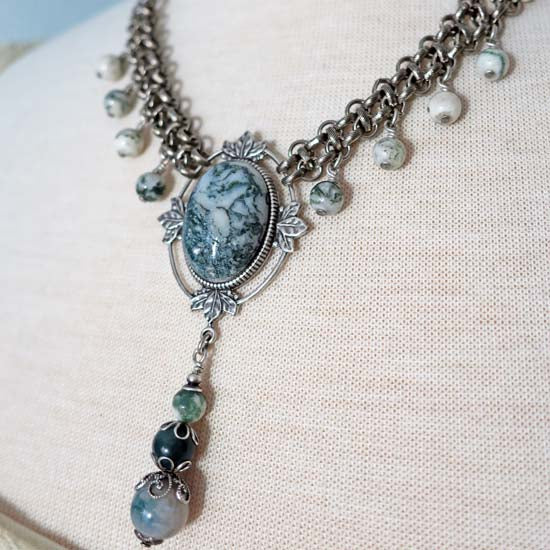 THE VISIONARY Statement Necklace with Tree Agate Stones