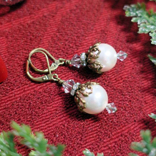 Ornament Earrings - white with brass