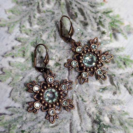 Flurries Collection - Winter Mint Earrings - Aged Brass